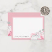 水彩カボチャグリッター赤面ピンクシルバー ノートカード (正面/裏面インサイチュ)