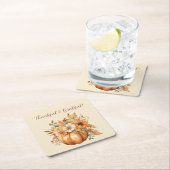 水彩カボチャフローラデザイン- スクエアペーパーコースター (インサイチュ)