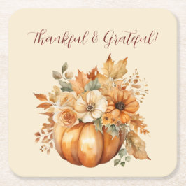 水彩カボチャフローラデザイン- スクエアペーパーコースター
