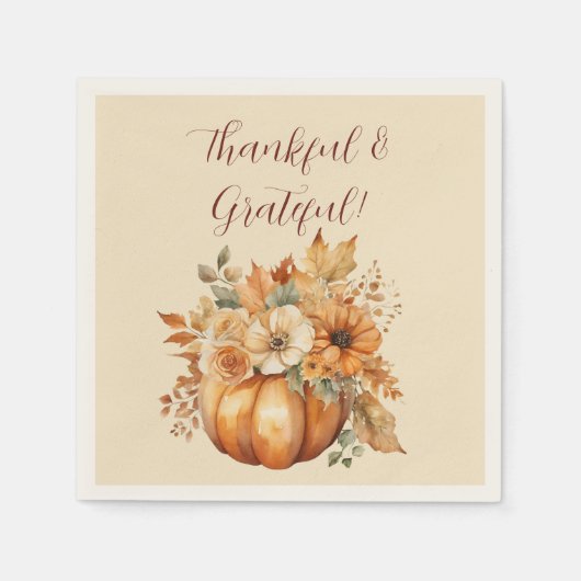 水彩カボチャフローラデザイン- スタンダードカクテルナプキン (正面)