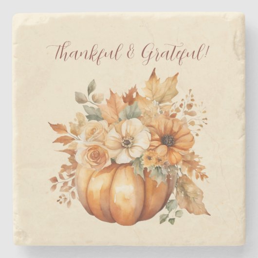 水彩カボチャフローラデザイン- ストーンコースター (正面)