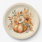 水彩カボチャフローラデザイン- ペーパープレート (正面)