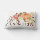 水彩カボチャフローラファミリーネームギャザー秋 ランバークッション (裏面)