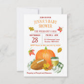 水彩カボチャラテとサッカーのベビーシャワー 招待状 (正面)