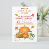 水彩カボチャラテとサッカーのベビーシャワー 招待状 (スタンド正面)