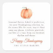 水彩カボチャ感謝商品焼いたラベル スクエアシール (正面)