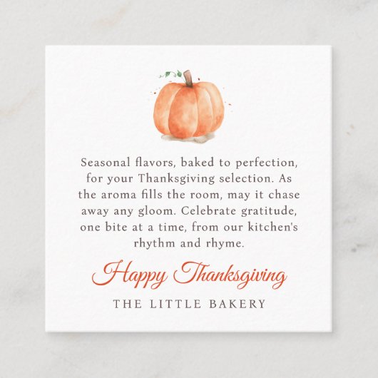 水彩カボチャ感謝商品焼いたラベル スクエア名刺 (正面)
