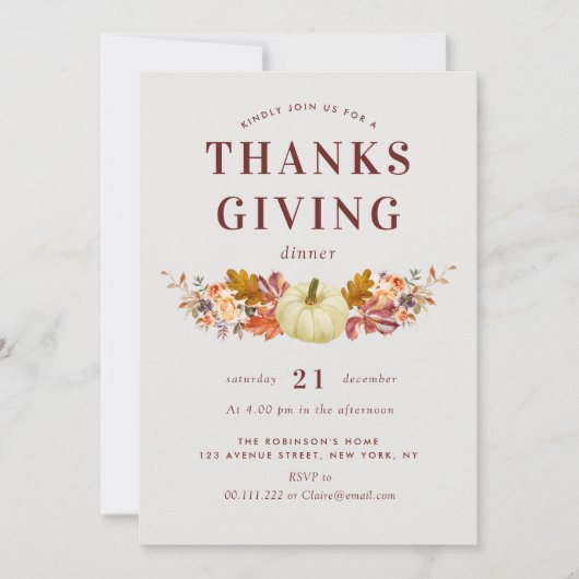 水彩カボチャ感謝祭の招待 招待状 (正面)