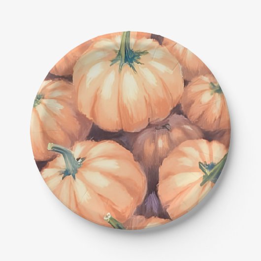 水彩カボチャ感謝祭ハロウィーン ペーパープレート (正面)