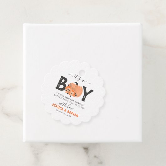 水彩カボチャ男の子の赤ちゃんシャワーのお願い フェイバータグ (インサイチュ)