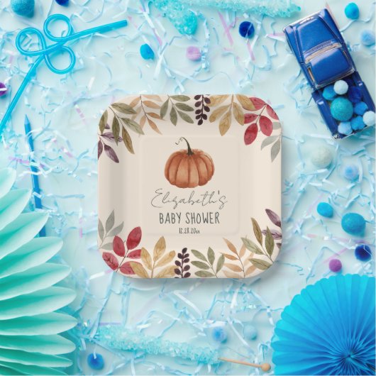 水彩カボチャ秋をテーマにしたベビーシャワー ペーパープレート (パーティー)