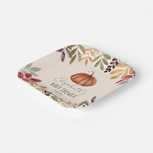 水彩カボチャ秋をテーマにしたベビーシャワー ペーパープレート (傾斜あり)