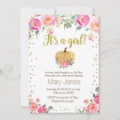 水彩カボチャ秋ガールベビーシャワー 招待状 (正面)