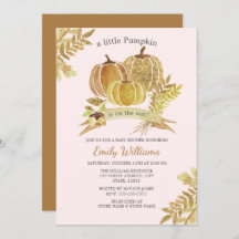 水彩カボチャ秋ピンクベビーシャワーカード