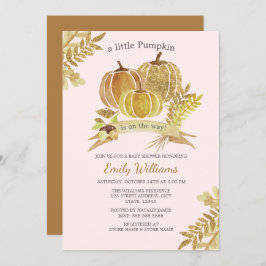 水彩カボチャ秋ピンクベビーシャワーカード 招待状