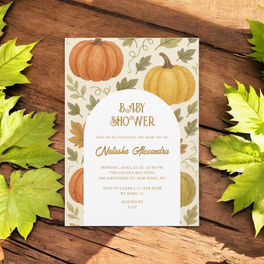 水彩カボチャ秋秋フローラベビーシャワー 招待状