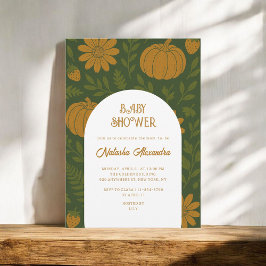 水彩カボチャ秋秋フローラベビーシャワー 招待状