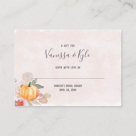 水彩カボチャ表示ブライダルシャワー エンクロージャーカード (裏面)