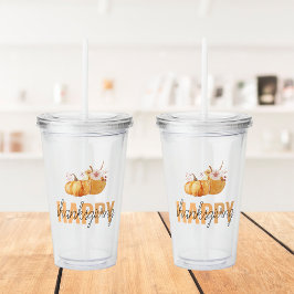 水彩カボチャ&オレンジハッピーサンクスギビング アクリルタンブラー