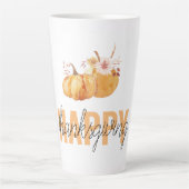 水彩カボチャ&オレンジハッピーサンクスギビング カフェラテマグ (正面)