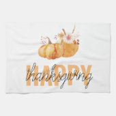 水彩カボチャ&オレンジハッピーサンクスギビング キッチンタオル (横)
