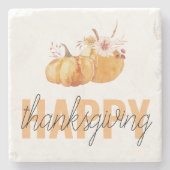 水彩カボチャ&オレンジハッピーサンクスギビング ストーンコースター (正面)