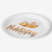 水彩カボチャ&オレンジハッピーサンクスギビング ペーパープレート (アングル)