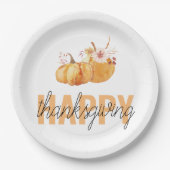 水彩カボチャ&オレンジハッピーサンクスギビング ペーパープレート (正面)