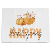 水彩カボチャ&オレンジハッピーサンクスギビング ラージペーパーバッグ (正面)