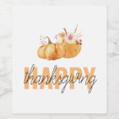 水彩カボチャ&オレンジハッピーサンクスギビング ワインラベル (シングルラベル)