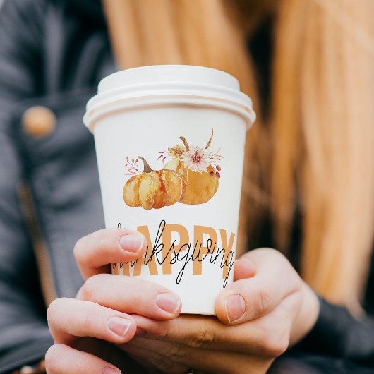 水彩カボチャ&オレンジハッピーサンクスギビング 紙コップ