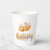 水彩カボチャ&オレンジハッピーサンクスギビング 紙コップ (正面)