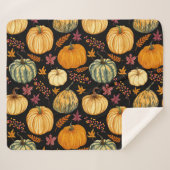 水彩カボチャ:秋のシームレスなパターン。 シェルパブランケット (正面(横))