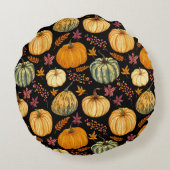 水彩カボチャ:秋のシームレスなパターン。 ラウンドクッション (裏面)