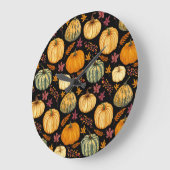 水彩カボチャ:秋のシームレスなパターン。 ラージ壁時計 (傾斜)