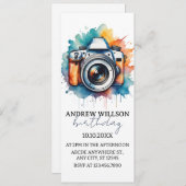 水彩カメラ写真家 誕生日 ご招待 招待状 (正面/裏面)