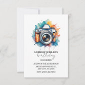 水彩カメラ写真家 誕生日 招待状 (正面)