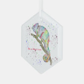 水彩カメレおもしろいオン ガラスオーナメント (正面左)