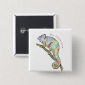 水彩カメレおもしろいオン 缶バッジ (正面&裏面)