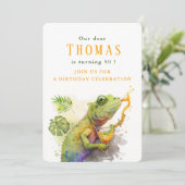 水彩カメレオン – 誕生日招待状カード 招待状 (スタンド正面)