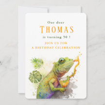 水彩カメレオン – 誕生日招待状カード