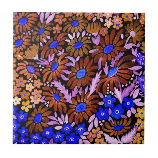 水彩カモミーユ牧草花フローラフィールドd タイル (正面)