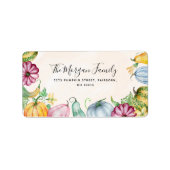 水彩カラフルかぼちゃの花 ラベル (正面)