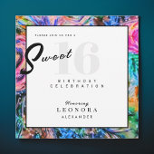 水彩カラフルなお花のスイートシックスティーン16 招待状
