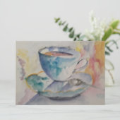 水彩カラフルなコーヒーマグ＆ソーサー 招待状 (スタンド正面)