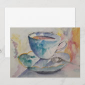 水彩カラフルなコーヒーマグ＆ソーサー 招待状 (正面/裏面)