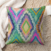 水彩カラフルイカットトライバルジオメトリックパターン クッション (ブランケット)