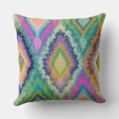 水彩カラフルイカットトライバルジオメトリックパターン クッション (裏面)