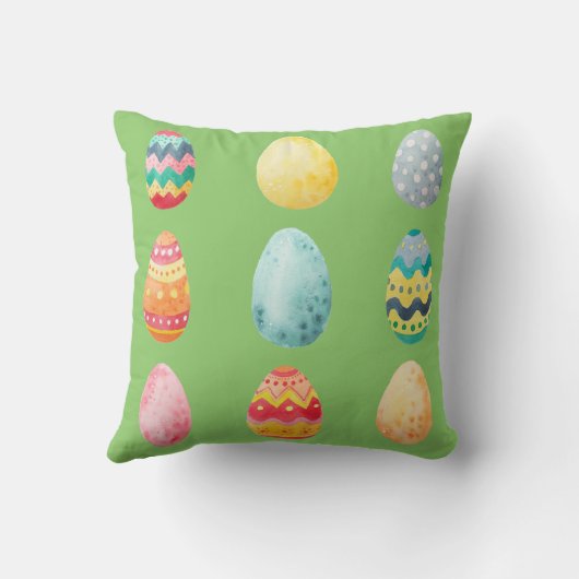水彩カラフルイースターエッグ数々のグリーンカラー クッション (裏面)