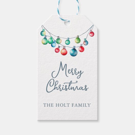 水彩カラフルクリスマスストリングライト ギフトタグ (正面)